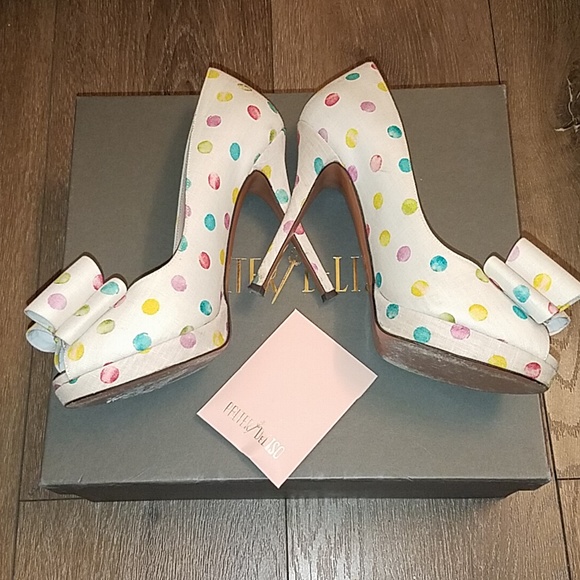 Linen Off White Peep Toe Muticolor Palter DeLISO Pump - Picture 2 of 6